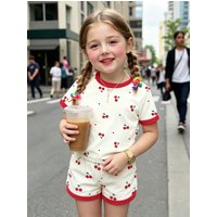 Children's Short-Sleeved Set 2026 Spring/Summer New Style Cartoon Fashion Boys' and Girls' Short-Sleeved Monet-Style Casual Set
