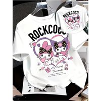 Summer 2026 Melody&Kuromi "Rock Cocoa" 3D Printed Love Style Super Large Edition T-shirt, Casual, Comfortable and Loose