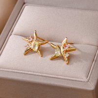Water Drop Zircon Stars Stud Earrings For Women Stainless Steel Gold Color Statement Earring 2023 Femme Christmas Jewelry Gift