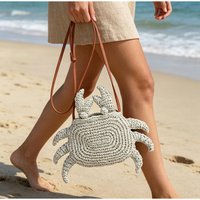 Handmade Crochet Crab Straw Bag,Cute Animal Shoulder Crossbody Women, Eco-friendly Coin Purse,Lightweight Summer Beach Casual