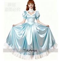 Blue Medieval Evening Dress 2026 Short Sleeve Lace Cosplay Dress Satin Floor Length Prom Dress Simple 18th Century Formal Dress