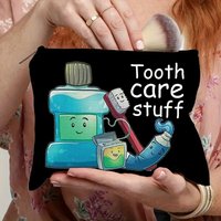 Tooth Care Stuff Zippered Pouch Whimsical Cartoon Design Makeup Bag Toothbrush Toothpaste Foldable Cosmetic Bag for Women