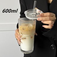 1Pcs 600ml Heat Resistant Coffee Glass Cup With Lid and Straw Transparent Milk Tea Juice Cups Coffee Mug For Home Bar Drinkware