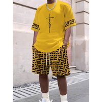3D Printing Men's Casual Fashion Trend Classic Style Summer Cool and Breathable Short-Sleeved T-Shirt and Shorts Set