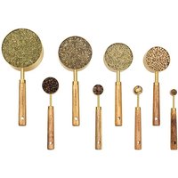 Messbecher und Löffel, goldene Messbecher aus Edelstahl mit Holzgriffen