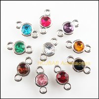 Fashion 30Pcs Dull Silver Plated Mixed Acrylic Round Charms Connectors 8.5x16mm