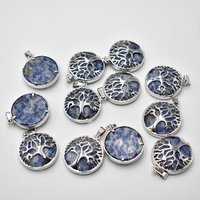 Wholesale 12pcs/lot fashion natural sodalite Stone alloy tree of life Pendants for jewelry accessories marking free shipping