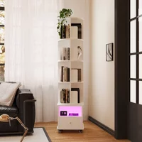 Wooden Rotating Bookshelf Single Drawer 4 Tier Wheels Bluetooth LED Lighting Ideal for Study Rooms Living Rooms Home Furniture
