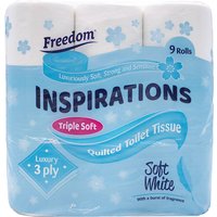 Freedom Quilted Toilet Tissue 9 Pack, 3 Ply Soft White Bathroom Rolls, Luxury Home Toilet Paper