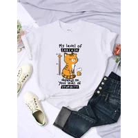 Funny My Level of Sarcasm Depends on Your Level of Stupidity Graphic Women T Shirts Sarcasm Level Cat Tees 2024 Summer T Shirts