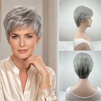 HAIRJOY Synthetic Hair Short Silver Grey Layered Pixie Cut Wig for Older Women
