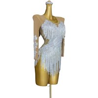 Latin Dance AB Stone Female Adult Children High end Customized Long Sleeve Diamond Bar Tango Samba Team Performance Dress