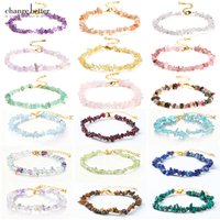 Natural Crystal Chip Stone Golden Chain Bracelet For Women Amethyst Lapis Lazuli Tourmaline Gems Adjustable Hand String Female