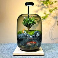 Glass Fish Tank Creative Ecological Aquarium with Timer Light Office Home Desktop Fish Bowls Living Room Table Ornament Decor
