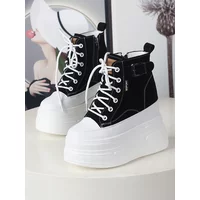 Small Super High Heel 12cm Frosted Leather High-top Shoes Women's Autumn and Winter New Velvet Muffin Platform Casual Sneakers