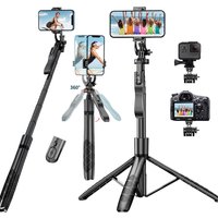 Selfie Stick Tripod Stand with Remote 60" Extendable Travel Phone Tripod for iPhone Android Camera 360° Rotation Video Recording
