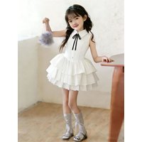 French girl 2026 summer new white lace bow dress with girl's temperament, waist cinching cake skirt