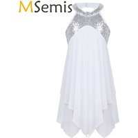 Girls Halter Sequin Backless Ballet Dance Dress Gymnastics Leotard Kids Teens Lyrical Modern Contemporary Latin Dance Costume