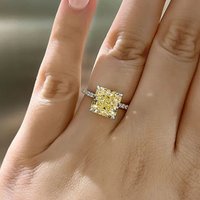 Huitan Exquisite Square Yellow CZ Finger Ring for Women Temperament Elegant Wedding Band Accessories Chic Gift Statement Jewelry