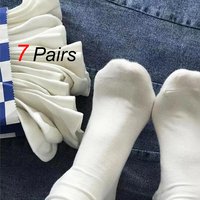 7 Pairs Women Round Neck Socks Fashionable Versatile Black White Solid Boneless Soft Sweat Absorbing Breathable Casual Socks