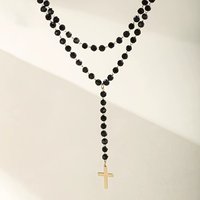 Gothic Vintage Cross Pendant Double Layer Black Acrylic Crystal Bead Choker Necklaces For Women Charms Jewelry Accessories Gift