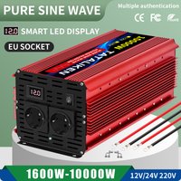 1600Wโ10000W Pure Sine Wave Inverter DC 12V/24V to AC 220V 50hz voltage converter power Charger Converter Adapter EU Socket