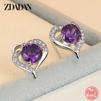 ZDADAN 925 Sterling Silver Heart Amethyst Earring For Women Fashion Jewelry Accessories