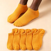 5 Pairs Of Spring/Summer Women's Simple, Fashionable, Sweet, Orange, Multifunctional, Casual, Breathable, Solid Color Socks