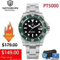 Watchdives WD5512 V2 PT5000 Sub Diver Watch Stainless Steel Automatic Mechanical Watches Waterproof Sapphire Wacth Box Gift