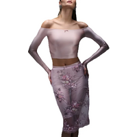 AliExpress Chin.Sweety Shinny Satin Riding Top Pant Skirt Sets For Women Bow Off Shoulder Crop Shirt Tight Cycling Short Embroidery Flare Mesh Skirt