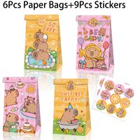 6Pcs Cute Animal Capybara Theme Paper Gift Packing Bags with Seal Sticker Candy Bag for Kids Birthday Baby Shower Party Decor