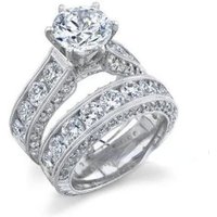 14K White Gold Vintage Lab Diamond Promise Ring Set Engagement Wedding Rings for Women Men Party Jewelry Gift