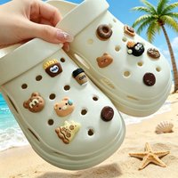 10PCS Cartoon Bear Hole Shoe Charms Lovely Coffee Milk Tea Colored Donuts DIY 3D Shoe Buckle Accessories for Decorations
