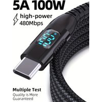 LAIHONEN 100W 5A USB C to Type C Cable Blue LED Display 3.3/6.6/10ft Fast Charging Data Cord For iPhone 15 iPad Pro Samsung S23