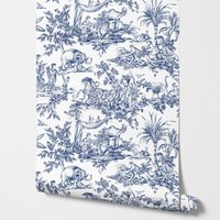 Toile Navy Wallpaper with ancient Warriors and elephant, Forest style engrave print wall Mural For Room Decor,Tradition Un-paste