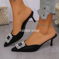 2026 Fashion New Women's Sandals with Fine Heels Suede Square Buckle Pointed Women's Shoes Luxury Half Slippers