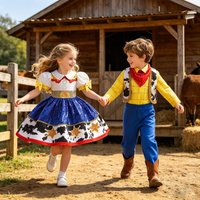 Girls |Boys Anime Cosplay outfit Brother-sister matching costume Toy Jessie Woody Cowboy Fancy Dress up performance Clothes Set