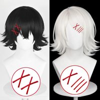 Anime Juzo Suzuya Cosplay Wig 35cm Short Black/White Unisex Wigs Hairpins Heat Resistant Synthetic Hair Halloween Wig