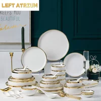 Bright Gold White Porcelain Kitchen Dinner Plate Ceramic Tableware Food Dishes Rice Salad Noodles Bowl 1pcs