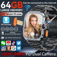 64GB Large Memory APP Download Smart Watch Men 200W+800W HD Dual Camera Video Call 4G/5G SIM Card Wifi Global Version Smartwatch