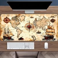 1 piece retro nautical chart design extended mouse pad - large high definition printed table mat, durable non-slip rubber base