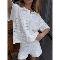 Yellow Knitted Beach Women's Two Piece Set Casual Lapel Collar Button Top and Shorts Holiday Suit Simple Summer 2026 New Outfit