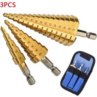 Straight Groove Step Drill Bit HSS Titanium Coated Wood Metal Hole Cutter Core Drilling Tools Set 4 Models 3-12 4-12 4-20 4-32