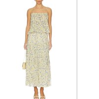Women Flower Printed Silk Set Ruffle Hem Camisole + Ruffle Spliced High Waist A-Line Long Skirt Elegant Outfit