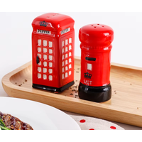 2-Piece Unique Ceramic Spice Jar Set Telephone Booth & Postbox Shapes Practical Pepper Sea Salt Jars For Kitchen Countertop