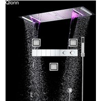 Luxury LED Music Ceiling Shower Panel Thermostatic Mixer Diverter 5 Function Concealed Showers Head Set Rain Water Body Massage