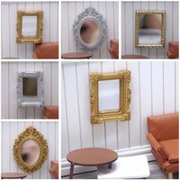 Pretend Play 1:6/1:12 Doll House Furniture Retro Carving DollHouse Mirror Model Metal Border DIY Miniature Toy Mirror