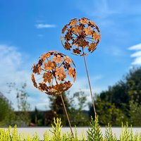 1set Vintage Dandelion Garden Sculptures, 3D Sphere Flower Stakes for Gardening,Rustic Metal Plant Art with Manual Petal Opening
