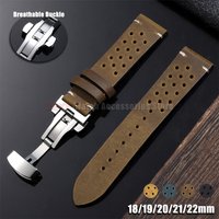 18mm 19mm 20mm 21mm 22mm 24mm Breathable Porous Watchbands Vintage Racing Leather Watch Strap for Seiko for Rolex Wristband Belt