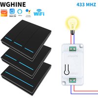 Tuya WiFi+RF433 Smart-Relais mit kabellosem Aufkleberschalter, App-/Sprach-/Timer-/Share-Steuerung, feuerhemmendes PC-Sicherheitssystem, keine Verkabelung